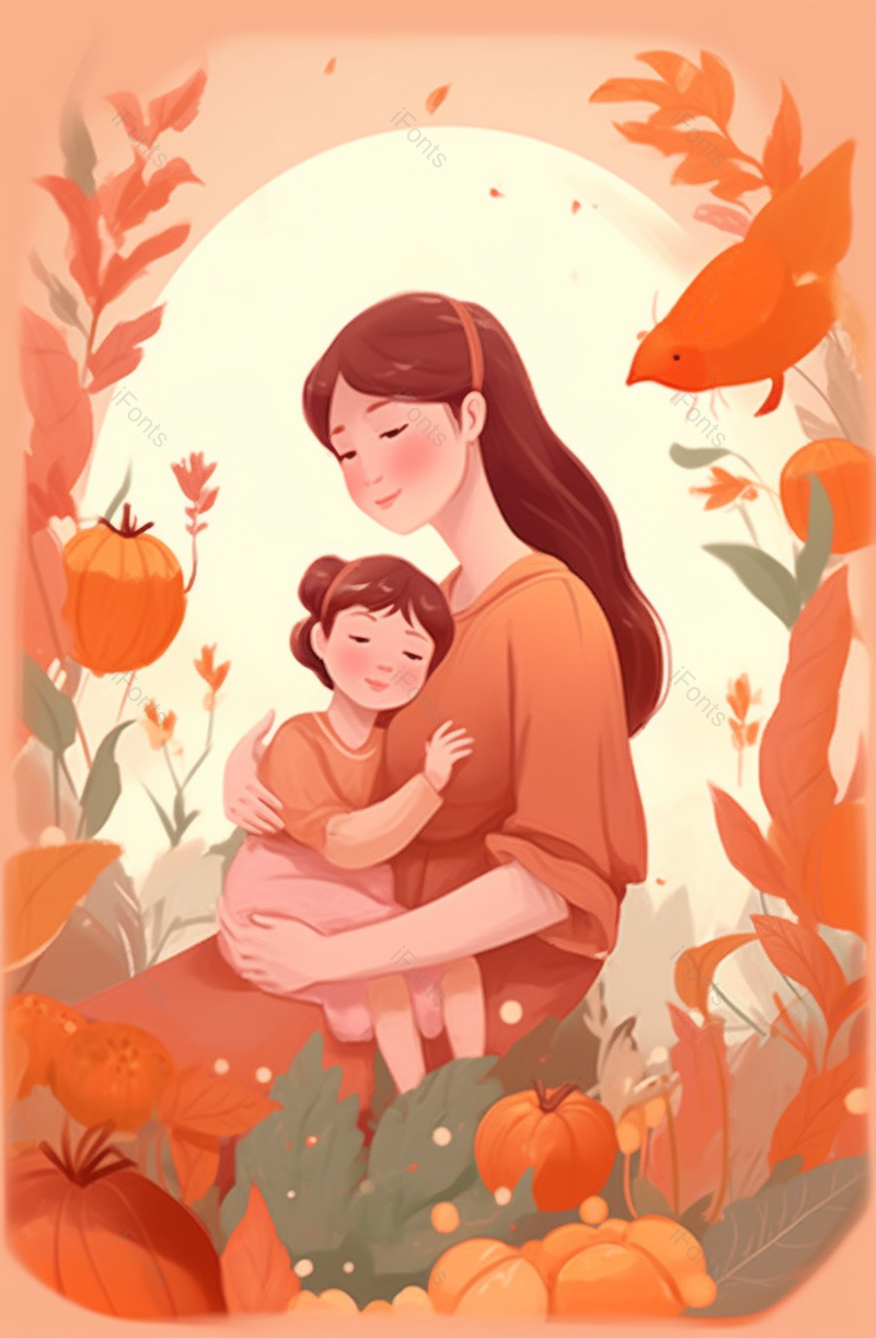 橙色温馨卡通插画母亲节背景图,插画/手绘图,插画/手绘图库,插画/手绘图下载,插画/手绘